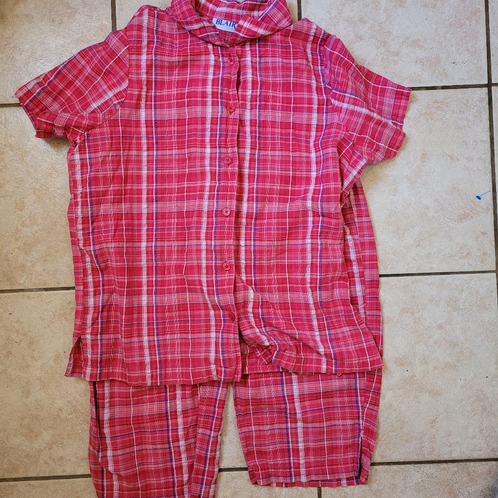 Vintage pink plaid two piece set